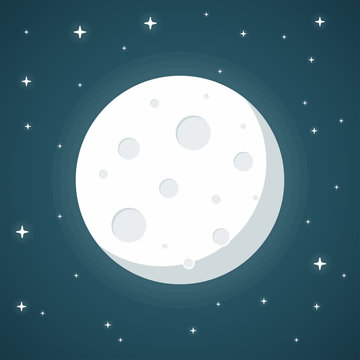 Moon flat design style on blue background, vector illustration