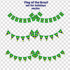 Set for holidays with flag of Brazil. Happy Brazil day set. Bright collection with flag of Brazil. Illustration with transparent background.