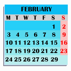 Calendar design month february 2020. Year 2020 calendar. Colorful design for calendar 2020. Calendar for organization and business. Week Starts Monday.