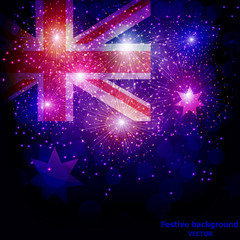 Obraz premium Bright firework with flag Australia for holidays. Vector illustration.
