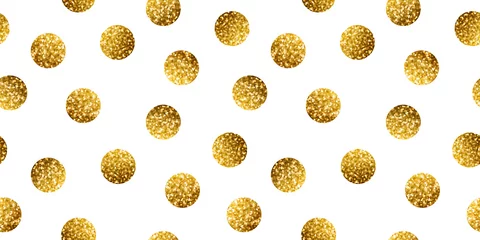 Deurstickers Glamour stijl Goud glinsterende confetti polka dot naadloze patroon geïsoleerd op wit.