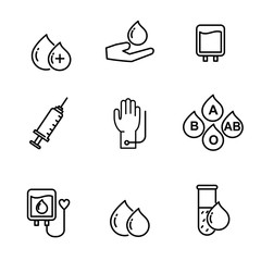 Set of blood donation related icon with simple line design