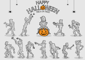 collection set of halloween monster costume Mummy