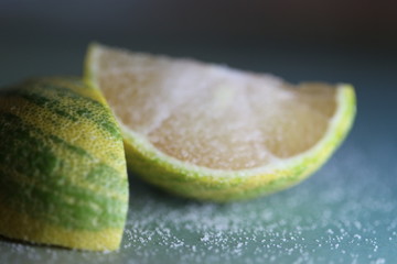 close up fresh salted pink lemon slice