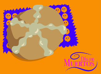 Day of the dead celebration bread and text in spanish: Day of the dead