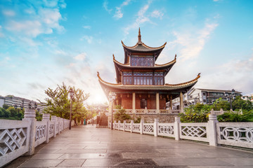 Obraz premium Ancient Architectural Landscapes and Rivers in Guiyang