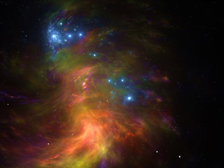 Illustration - Galaxies, Deep Space Nebula - starfield, stars and space dust scattered throughout the vast universe. Swirling cloud, burst of light, birth of stars, illustration, cosmic artwork.