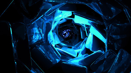 Dark alien cave blue light fractal reflection detail