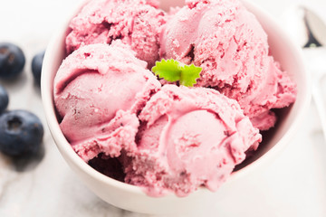 Fruit ice cream with blueberries
