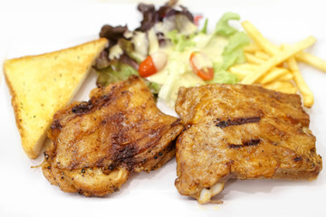 Grilled rib and chicken steak
