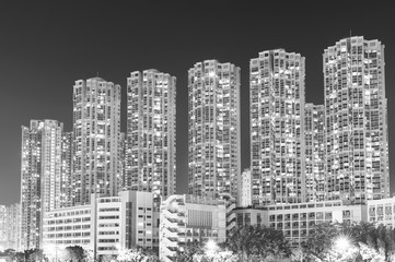 high rise residential building in Hong Kong city at night