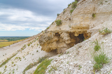 Reef cave in the natural park Donskoy, Volgograd region. Russia