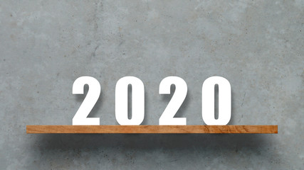 2020  New year countdown design concept , background 2020 on wooden shelf
