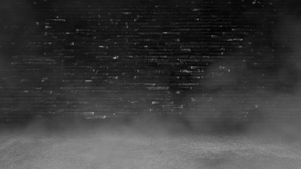 Smoke on the cement floor in the studio and spotlight between darkness