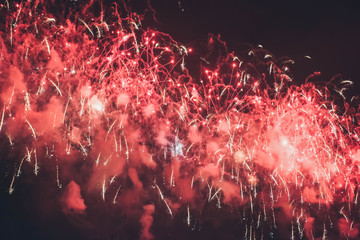 Fireworks festival. Fireworks display on dark sky background.