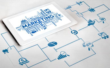 Digital Marketing Technology Solution for Online Business Concept - Graphic interface showing...