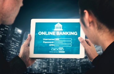 Online Banking for Digital Money Technology Concept. Graphic interface showing money transfer on...