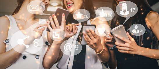 Social media and young people network concept. Modern graphic interface showing online social...