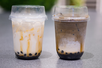 Hojicha milk tea and fresh milk with layer of cream cheese foam