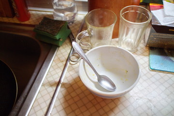 plate with spoon on the kitchen table