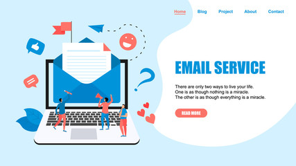 Vector illustration of email marketing & message concept with big letter on laptop with small digital agency managers