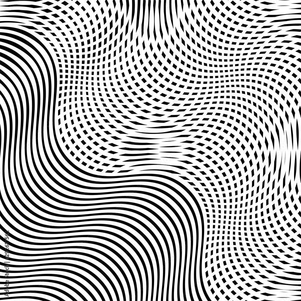 Aufkleber abstract monochrome, black and white moire, interlace, jumbled cluttered lines grid, mesh background