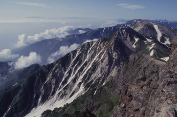 白馬岳の山頂から望む山岳風景（日本　北アルプス）