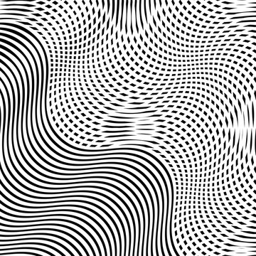 Abstract monochrome, black and white moire, interlace, jumbled cluttered lines grid, mesh background, pattern and texture. Geometric crosshatch random wavy, curvy, zig-zag, crisscross matrix of lines