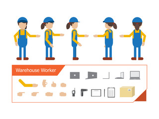 Obraz premium Set of female warehouse worker