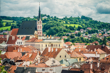 Old church over a town village