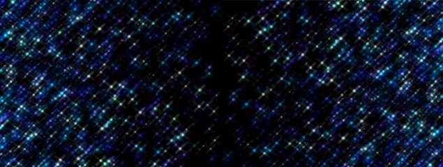 Bright lights blue violet on black backgroun. Festive decorative banner. New year shimmer abstract illustration. Fantastic stars pattern.