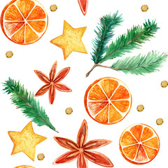 Fototapeta na wymiar Christmas set anise star, orange,cookies and pine