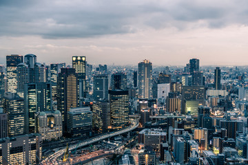 Fototapeta na wymiar Cityscape of Osaka City in the evening.