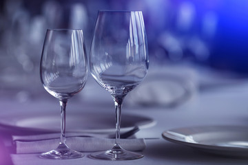 two glasses on the table. luxury restaurant