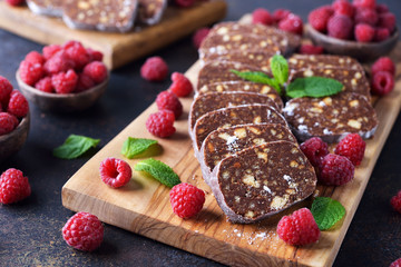 Traditional sweet salami with raspberries