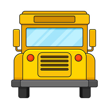 Yellow Bus Of Front Projection With Mirrors And Black Bumper