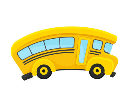 Yellow School Bus With Curved Roof In Comic Style Vector Illustration