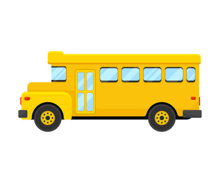 Classic Yellow School Bus Of Left Side Projection Vector Illustration
