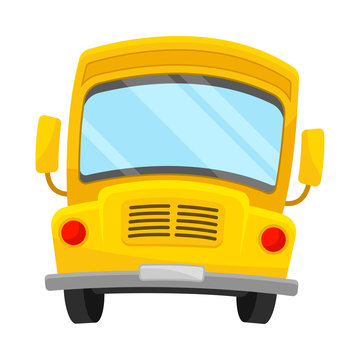 Yellow School Bus Leaning To The Left Side In Comic Stye