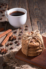 Chocolate chip cookies and coffee