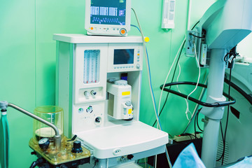 Modern veterinary anesthesia machine close up view