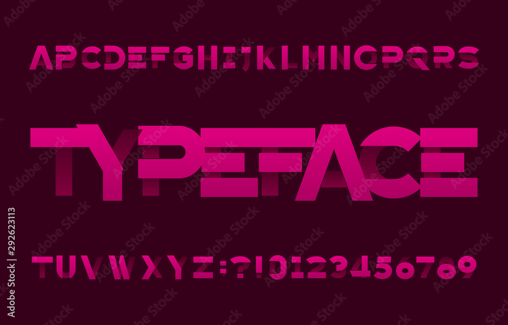 Fototapete Abstract alphabet typeface. Modern letters and numbers. Stock vector font for your design.