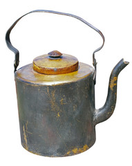 old brass kettle on white