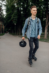 Roller skating, skater in protective equipment