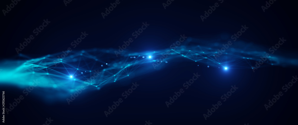 Fototapete Block chain network/Block chain network concept , Distributed register technology, background made of line, circles  and particles. 3D Rendering