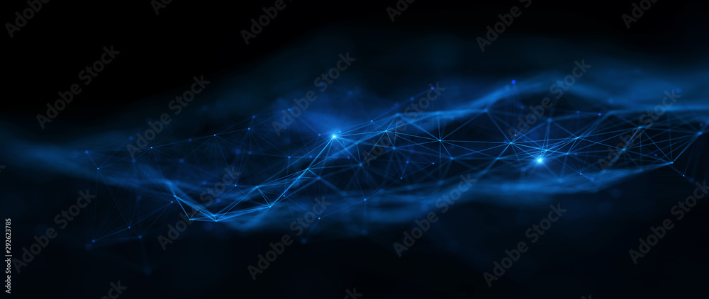 Poster Block chain network/Block chain network concept , Distributed register technology, background made of line, circles  and particles. 3D Rendering
