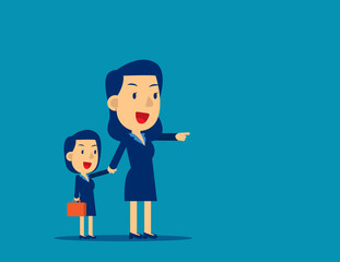 Experienced business person pointing to direction success. advice. Business consultant concept, Cute cartoon vector illustration design