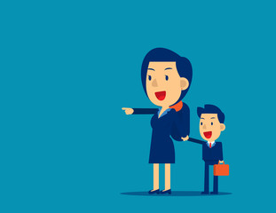 Experienced business person pointing to direction success. advice. Business consultant concept, Cute cartoon vector illustration design