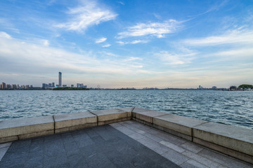 Obraz premium Suzhou city waterfront downtown skyline,China..