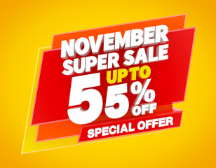 NOVEMBER SUPER SALE UP TO 55 % SPECIAL OFFER illustration 3D rendering